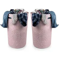 PlasticForte Ronde wasmand Rotan - 2x - roze - gevlochten kunststof - 51 liter - 38 x 57 cm - opbergmanden