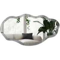 Wallfluent Betonstructuur Spiegel - Grijs Elegante Rechthoekige Wandspiegel - Organische Spiegel - Hal, Woonkamer, Kantoor - Industrieel / Loft - 45x90 cm - Totale afmeting 52x97 cm