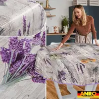 ANRO Tafelkleed Provence Grijs Rond Ø100cm Met sierband Afwasbaar Waterafstotend Binnen & Buiten
