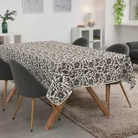 ANRO Tafelkleed Bladeren Zwart 260x140cm Met sierband Afwasbaar Waterafstotend Binnen & Buiten
