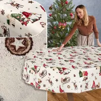 ANRO Tafelkleed Kerstkabouter Rood Ovaal 240x140cm Met sierband Afwasbaar Waterafstotend