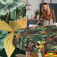 ANRO Tafelkleed Tropische bladeren Bruin Ovaal 280x140cm Met sierband Afwasbaar Waterafstotend