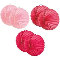 Boland Lampionnen van papier - rond - set van 12x stuks - Dia 22 cm - Versiering - mix van 3 kleuren roze