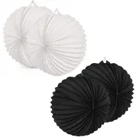 Boland Lampionnen van papier - rond - set van 10x stuks - Dia 22 cm - Versiering - mix van zwart en wit