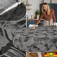 ANRO Tafelkleed Nachttropisch Grijs Ovaal 240x140cm Met sierband Afwasbaar Waterafstotend