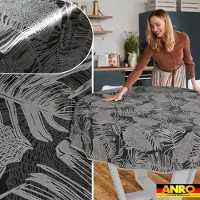 ANRO Tafelkleed Nachttropisch Grijs Rond Ø120cm Met sierband Afwasbaar Waterafstotend