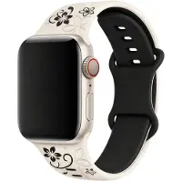 123Watches Livia bloemen print bandje - siliconen - sterrenlicht - 38 · 40 · 41 & 42 mm - Geschikt voor Apple Watch series 1/2/3/4/5/6/7/8/9/10/11/12/SE/SE2/SE3