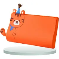OEM VHV Ergonomisch kinderhoofdkussen met een schattig dierenmotief - Ademend en hypoallergeen peuterkussen - 100% puur katoen en linnen - Ideaal voor de basisschool, thuis en onderweg - Oranje kleur
