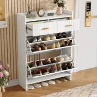 Sweiko Schoenenkast - Halmeubel - 2 lades - Metalen handgrepen - 75 × 24 × 108.5 cm - Wit