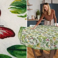 ANRO Tafelkleed Vlinders en bladeren Meerkleurig Rond Ø120cm Met sierband Afwasbaar Waterafstotend