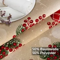 ANRO Tafelkleed Kerstballen Beige Ovaal 200x140cm Rechte rand Afwasbaar Waterafstotend