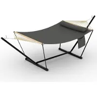 Happiq Hangmat met Standaard 366 cm - Geschikt 2 Personen met Kussen - Geschikt 2 Personen met Kussen, Donkergrijs Variant B - Beige