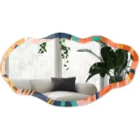 Wallfluent Kleurrijke Abstractie Spiegel - Oranje Stijlvolle Wandspiegel - Organische Spiegel - Woonkamer, Kantoor, Slaapkamer - Abstract - 45x90 cm - Totale afmeting 52x97 cm