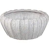 Ptmd Mirei White Ceramic Pot Vertical Ribbed Round LowS