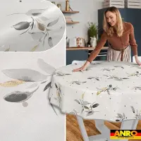 ANRO Tafelkleed Zilverblad Grijs Rond Ø100cm Met sierband Afwasbaar Waterafstotend Binnen & Buiten