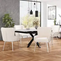 HAUSS SPOLE Eetkamerstoel - Luxe Velvet Stoel Set van 4 - Met Armleuningen En Lendensteun - Voor Eetkamer, Woonkamer En Lounge - Metaal Beige