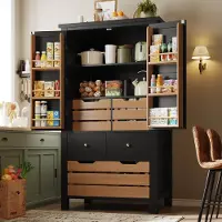 HAUSS SPOLE Dressoir Hoge Keukenkast Met 2 Deuren En 5 Lades Met Uitneembare Ladenroosters En Kantelbeveiliging MDF 80x40x140 cm Zwart