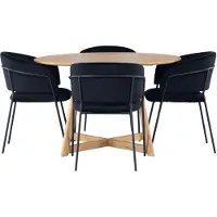 Ebuy24 Yakidon eethoek eettafel met uitschuifbare functie bruin 4 stoelen velours zwart.
