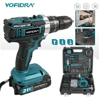 Yofidra Accu-klopboormachine (60 Nm) met 2 accu's, 2 snelheden, 25+3 koppelstanden, 10 mm boorhouder + LED. Geschikt voor alle reparaties thuis.