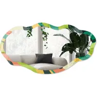 Wallfluent Abstractie Van Kleur Spiegel - Groen Rechthoekige Spiegel Voor Interieur - Organische Spiegel - Woonkamer, Kantoor, Slaapkamer - Abstract - 45x90 cm - Totale afmeting 52x97 cm