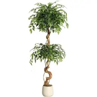 Happiq Kunstmatige Ficusboom - Met Gebogen Stam en Luxe Planter - voor woonkamer en kantoor - 152 cm Groen Kunstzijde - 183 cm