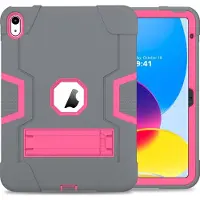 Mobigear Tablethoes geschikt voor Apple iPad 10 (2022) Hardcase Backcover | ShieldStand | Schokbestendig iPad 10 (2022) Telefoonhoesje | Anti Shock Proof + Standaard - Roze / Grijs