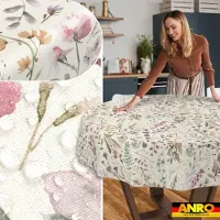 ANRO Tafelkleed Geweven structuur Beige Rond Ø120cm Rechte rand Afwasbaar Waterafstotend