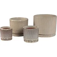 Ptmd Meliya Cream Ceramic Pot Set Of 4 Cilinder Ribbed