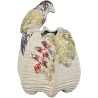 Ptmd Rialey Cream Ceramic Round Vase With Parrot S