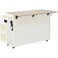 Merax Verrijdbaar Keukeneiland Met Uitschuifbaar Werkblad - Keukenkast Met Stopcontacten - USB - Afvalbakvak - Lade En Opbergruimte - Wit En Houtlook - 120 x 40-70 x 90 cm