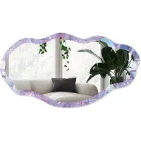 Wallfluent Glazen Kubussen Spiegel - Paars Rechthoekige Spiegel Met Modern Design - Organische Spiegel - Woonkamer - Abstract - 45x90 cm - Totale afmeting 52x97 cm