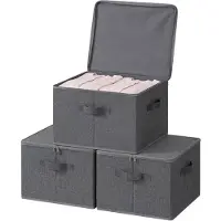 Songmics - Opbergbox - Opbergdoos - Opvouwbare - Deksel en Handgrepen - Set van 3- Slaapkamer