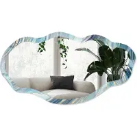 Wallfluent Zeegolven Spiegel - Turkoois Rechthoekige Spiegel Met Modern Design - Organische Spiegel - Slaapkamer, Woonkamer, Badkamer - Abstract - 45x90 cm - Totale afmeting 52x97 cm