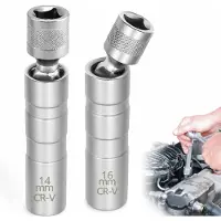 VHV - Bougiesleutel Set van 2 - 14 en 16 mm Magnetische Dopsleutels met 3/8 Inch Kogelgewricht - Voor Auto Onderhoud