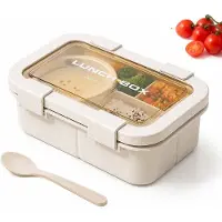 VHV - Lunchbox - Broodtrommel - Luchtdichte Lunchbox met 3 Vakken & Soepkom - 1000ml - Lunchset met Bestek - Lekvrije Voedselcontainer voor Magnetron - 20.1x13.7x7 cm