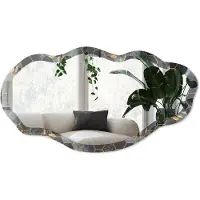Wallfluent Geometrisch Patroon Spiegel - Marine Stijlvolle Wandspiegel - Organische Spiegel - Woonkamer, Badkamer, Kantoor - Geometrisch - 45x90 cm - Totale afmeting 52x97 cm