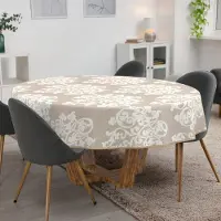 ANRO Tafelkleed Damast Beige Rond Ø100cm Met sierband Afwasbaar Waterafstotend Binnen & Buiten