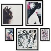 Wallfluent 5-Delige Schilderij Set - Stijlvolle Portretten En Abstracte Kunstcomposities - 50 x 50 cm, 20 x 30 cm En 40 x 60 cm - Decoratieve Schilderijen - Wanddecoratie - Hal - Moderne Wanddecoratie