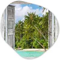 MuchoWow Organische wanddecoratie 40x40 cm - Organisch schilderij Palm - Zee - Doorkijk - Tropisch - Muurdecoratie woonkamer - Kamer decoratie - Schilderijen - Muurcirkel aesthetic