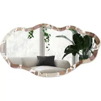Wallfluent Warme Terrazzo Spiegel - Bruin Stijlvolle Wandspiegel - Organische Spiegel - Badkamer, Keuken, Hal - Abstract - 45x90 cm - Totale afmeting 52x97 cm