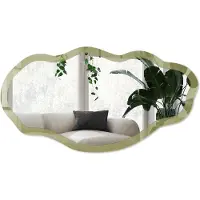 Wallfluent Groen Gras Spiegel - Geel Moderne Rechthoekige Wandspiegel - Organische Spiegel - Woonkamer, Kantoor, Hal - Minimalistisch - 45x90 cm - Totale afmeting 52x97 cm
