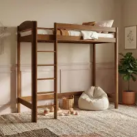 Need Sleep - Hoogslaper 80x180 - Loftbed 180 cm hoog - Met ladder en valbeveiliging - Massief houten - Houtkleur
