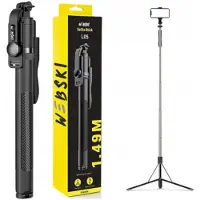 Webski Selfie Stick Statief 149cm met Bluetooth Afstandsbediening - Zwart