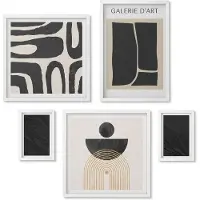 Wallfluent 5-Delige Schilderij Set - Abstracte Vormen En Donker Marmer - 50 x 50 cm, 20 x 30 cm En 40 x 60 cm - Schilderijen Set - Wanddecoratie - Woonkamer - Interieur Decoratie