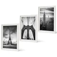 Coloray 3-Delige Schilderij Set - Torens en bruggen in monochrome tinten - 40x60 - Wanddecoratie - Woonkamer Decoratie - Moderne Wanddecoratie