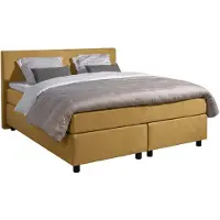 Mörgenn Boxspring Amsterdam - Pocketvering - Mosterdgoud Lederlook - 120x210 cm - Inclusief Dekbed en Kussens