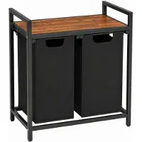 Begryf wasmand met 2 vakken 92 l - plank - 73 x 33 x 71 cm - rustiek bruin en zwart - MDF, metaal en stof