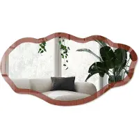 Wallfluent Houten Motief Spiegel - Bruin Moderne Rechthoekige Wandspiegel - Organische Spiegel - Woonkamer - Rustiek - 45x90 cm - Totale afmeting 52x97 cm