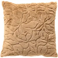 Dutch decor RAMIRA - sierkussen 45x45 cm - bontlook - bloemmotief - Nougat - bruin - Inclusief binnenkussen - Luxe kussens voor woonkamer & bank