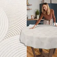 ANRO Tafelkleed Grijze cirkels Beige Rond Ø100cm Met sierband Afwasbaar Waterafstotend